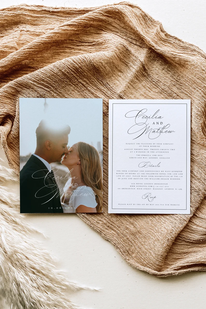 Classic Photo Wedding Invitation Template Set, Traditional Wedding Invitation, Elegant, Editable, Instant Download, DIY, Printable