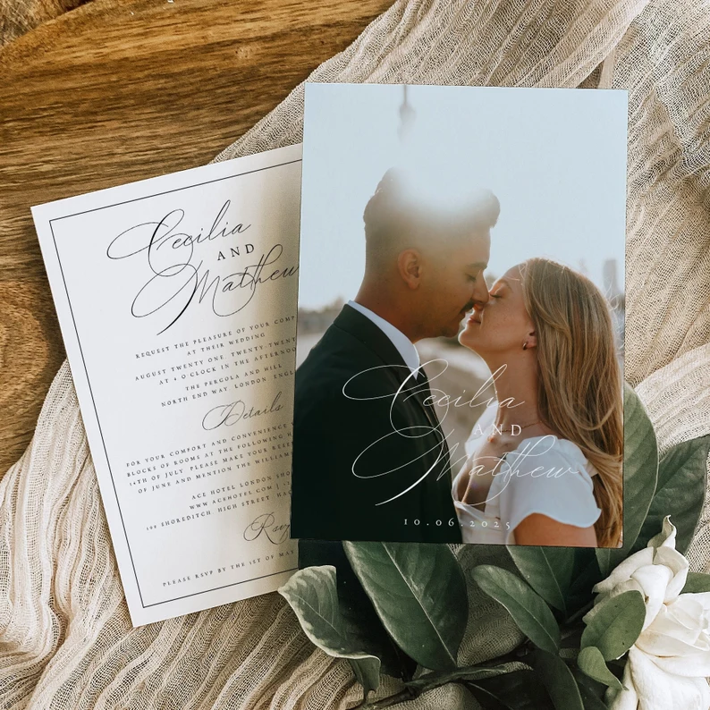 Classic Photo Wedding Invitation Template Set, Traditional Wedding Invitation, Elegant, Editable, Instant Download, DIY, Printable