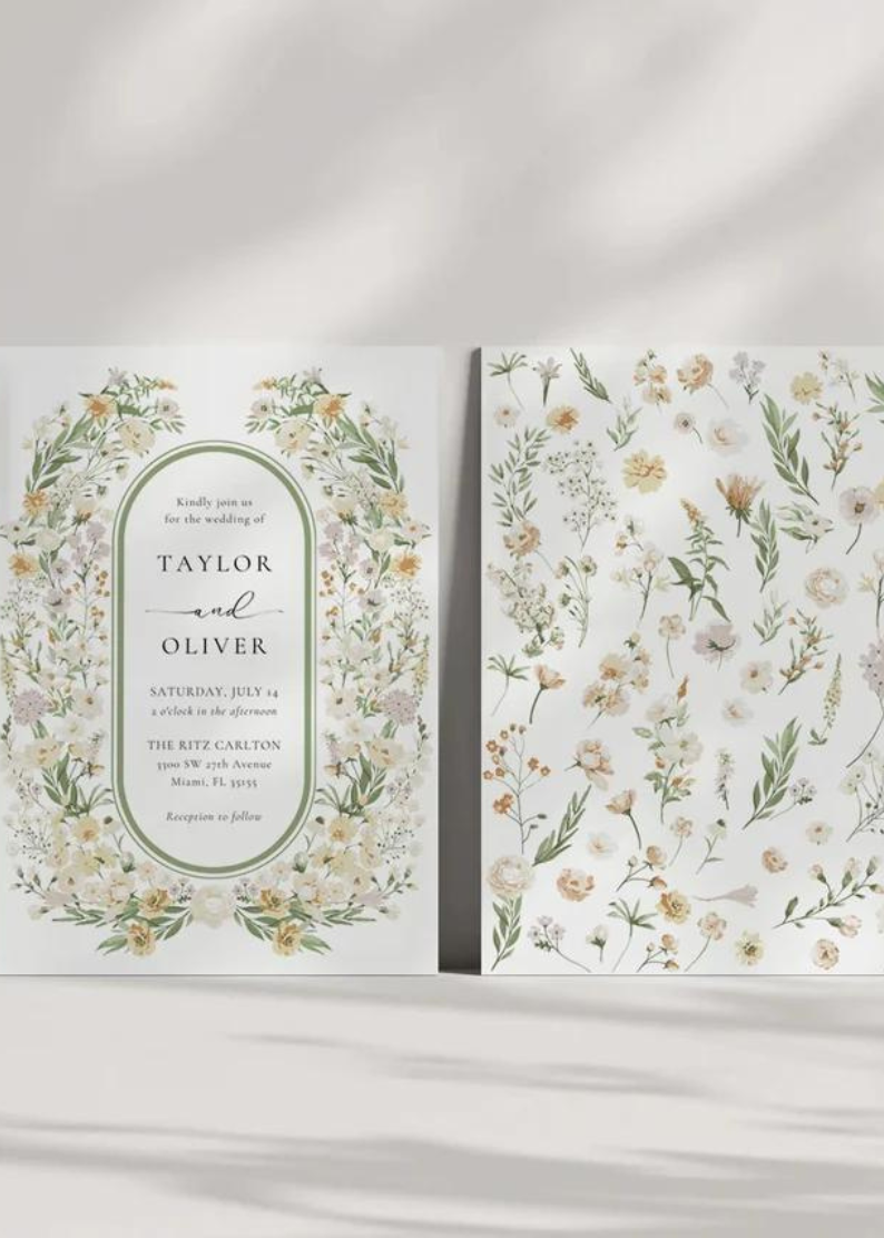 Wildflower Wedding Invitation Template, Printable Wedding Invitation, Wedding Invitation, Cream Wildflower Invitation, Floral Wreath,