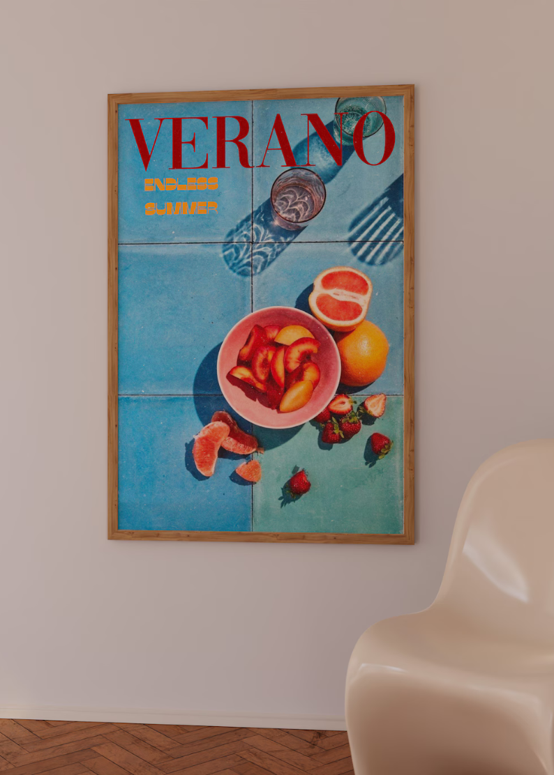 Verano Poster, 70s Wall Print, Orange Wall Art, Kitchen Poster, Summer House Poster, Psychedelic Art, Retro Print, Trippy Art, Preppy Print