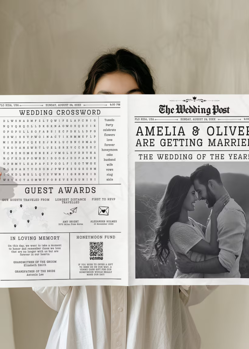 Wedding Newspaper 4 Pages | Wedding Day Ceremony Timeline Itinerary Canva Editable Templates Digital Download Printable