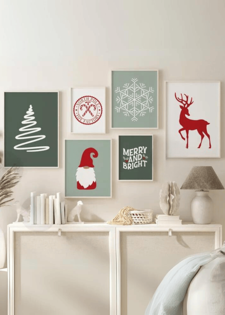 Christmas Print Set of 6, Minimalist Printable Snowflake Wall art, Preppy dorm, Nursery Home Decor, Merry and Bright, Bundle Digital