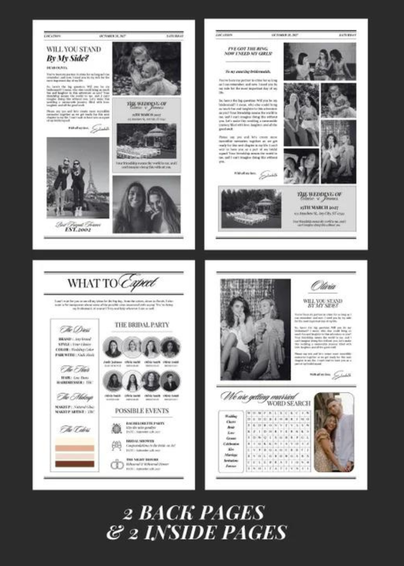 Bridesmaid Proposal Newspaper Flower Bouquet, Printable Newspaper Bridesmaid Gifts, Maid of Honor Proposal Card,