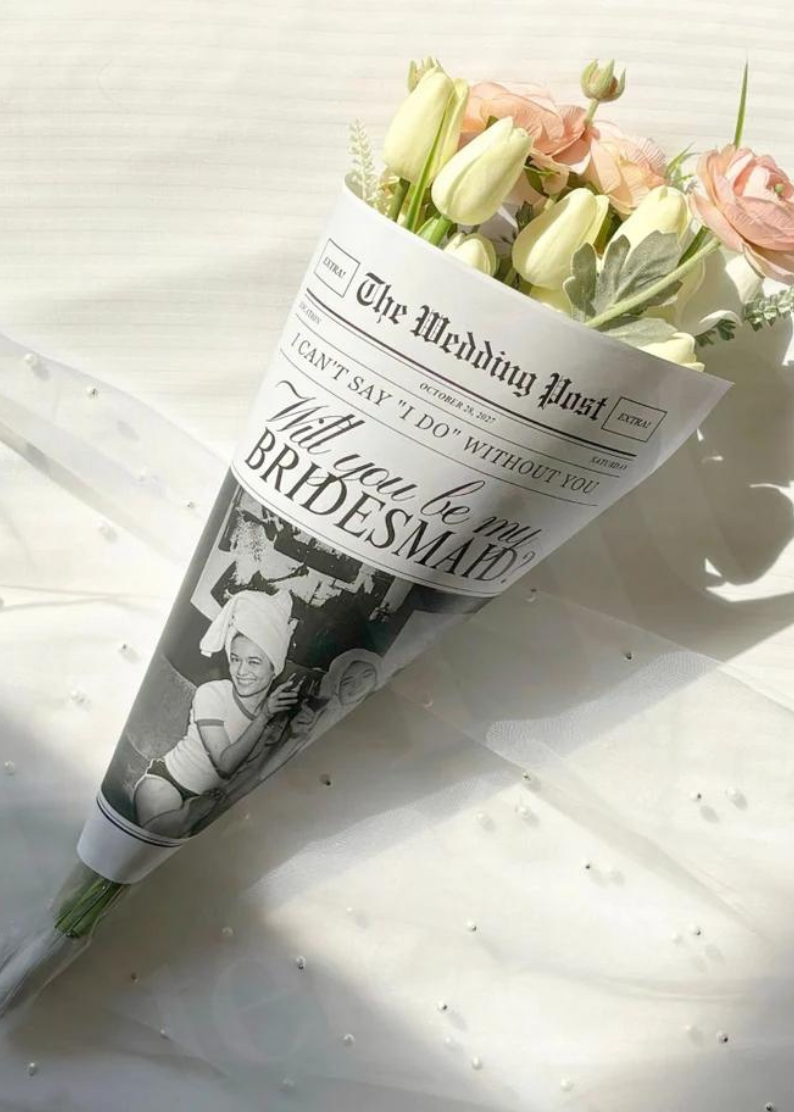 Bridesmaid Proposal Newspaper Flower Bouquet, Printable Newspaper Bridesmaid Gifts, Maid of Honor Proposal Card,