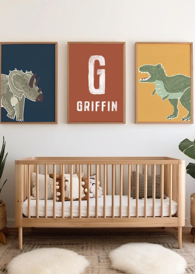 Dinosaur Prints for Boys Room, Nursery Decor, Dinosaur Set of 3 Prints, Boys Room Decor, Nursery Wall Art, Digital Download