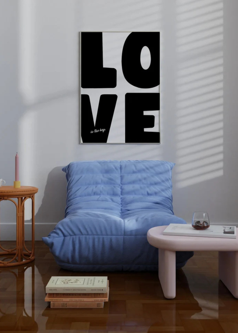 Retro 70s Love Poster - Maximalist Typography Wall Art